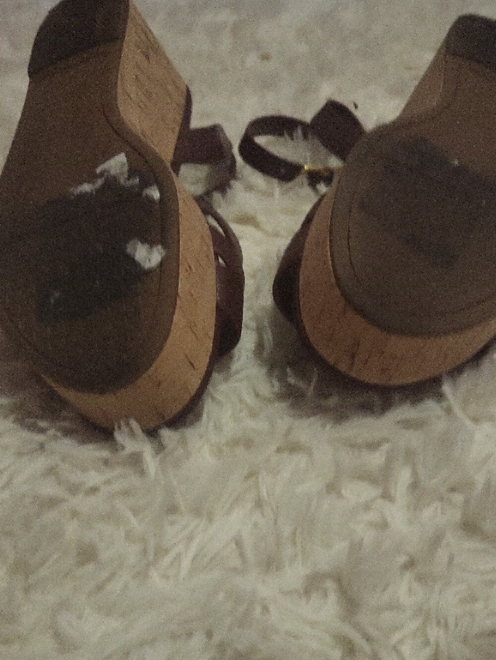 Franco Sarto Brown Leather Wedge Sandals with Gold Buckle Accents - Picture 7 of 8